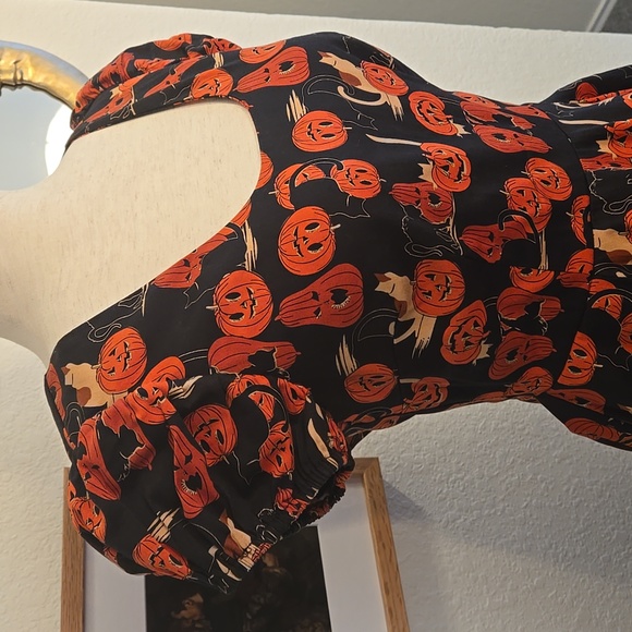Halloween Pumpkin Cat Print Dress, Collectif, 10UK, NWOT - Picture 4 of 14